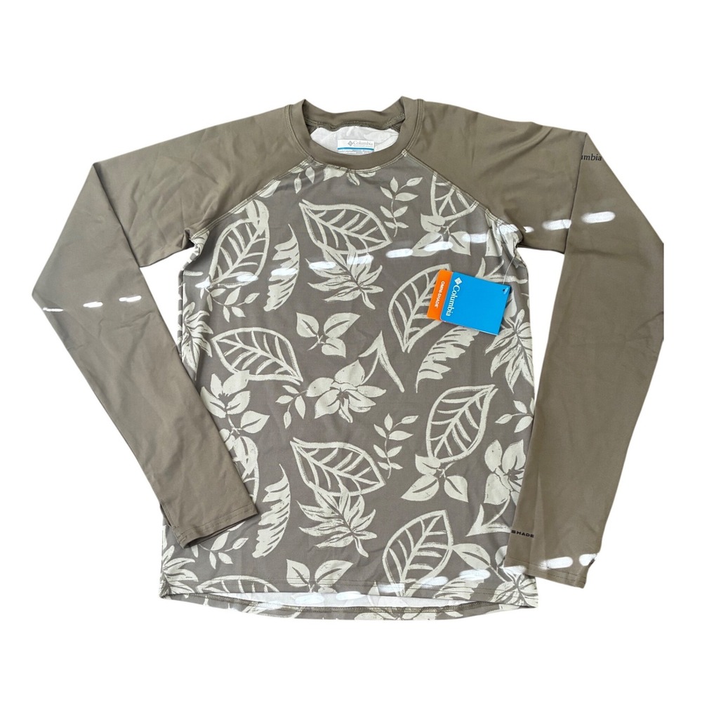 Columbia Sandy Shores Printed LS Sunguard Youth XL Olive Green Leaf AY0018-397
